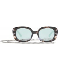 Oval Retro Sunglasses for Women Thick Transparent Frame with Eyeglass Chain Rectangle Shape UV400 Eyewear - CG193YO4WEH $21.59