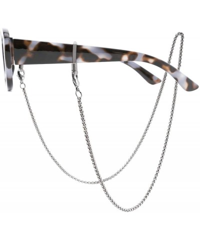 Oval Retro Sunglasses for Women Thick Transparent Frame with Eyeglass Chain Rectangle Shape UV400 Eyewear - CG193YO4WEH $21.59