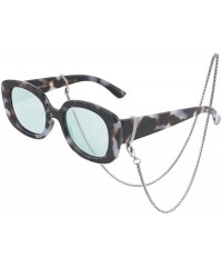 Oval Retro Sunglasses for Women Thick Transparent Frame with Eyeglass Chain Rectangle Shape UV400 Eyewear - CG193YO4WEH $21.59