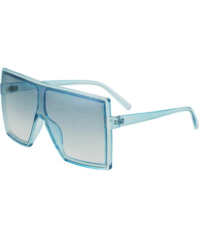 Square Large Sunglasses for Women Oversized Men Flat Top Fashion Trendy Mono Lens Shades - Blue - CP19CZ44KGY $23.64