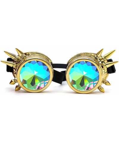 Goggle Steampunk Rave Kaleidoscope Goggles Rainbow Colorful Lenses - Gold(spikes) - CZ18HLRC2HX $23.59