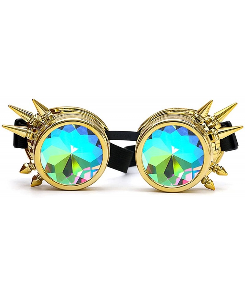 Goggle Steampunk Rave Kaleidoscope Goggles Rainbow Colorful Lenses - Gold(spikes) - CZ18HLRC2HX $9.19