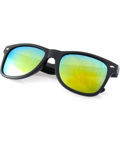 Wayfarer Black Flash Mirror Polarized Horned Rim Retro Sunglasses - Gold - CF11YSYZ2FJ $8.03