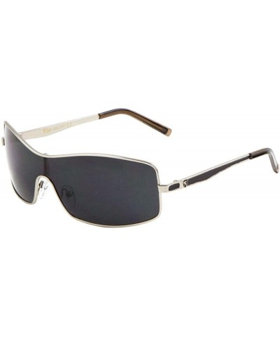 Rectangular Color Temple Curved Rectangular Shield Lens Sunglasses - Black Silver - CS199GAH9LM $14.42