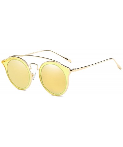 Oversized Polarized Sunglasses for Women Round Shades Fashion Oversized Metal Frame - Gold Frame/Yellow Lens - C718CCWM6GU $2...
