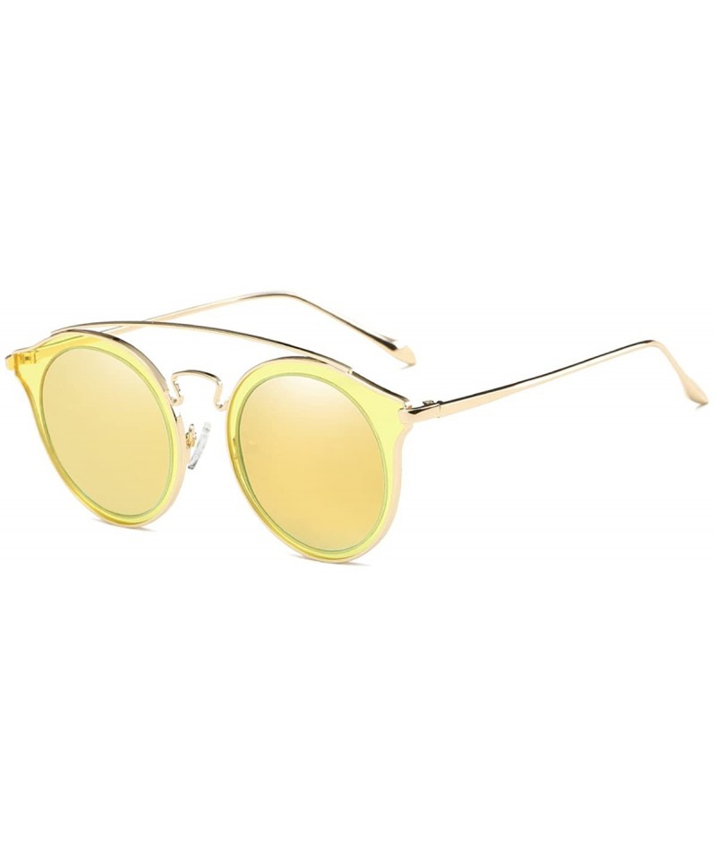 Oversized Polarized Sunglasses for Women Round Shades Fashion Oversized Metal Frame - Gold Frame/Yellow Lens - C718CCWM6GU $1...