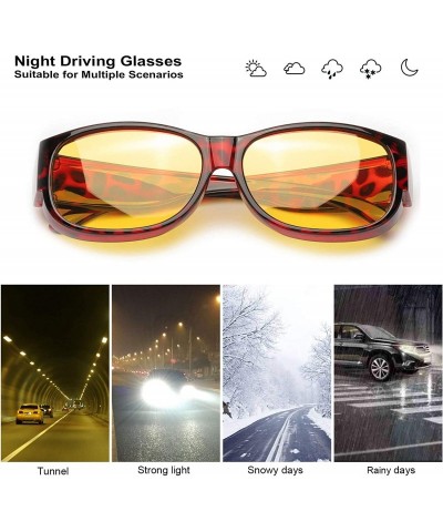 Oversized HD Night-Vision Wrap Around Glasses for Driving - Fit Over Prescription Glasses Anti Glare Polarized Yellow Lens - ...