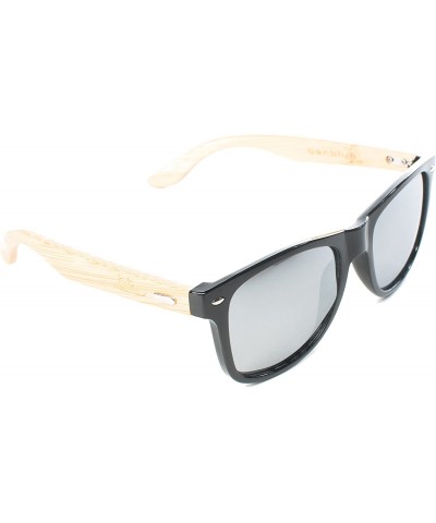 Wayfarer Bamboo Sunglasses with Mirrored Lenses - Black - C617Z54RYK5 $21.97