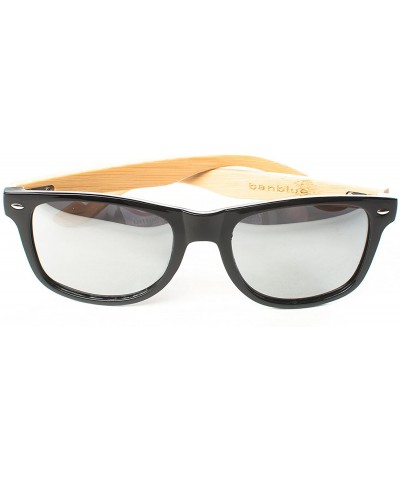 Wayfarer Bamboo Sunglasses with Mirrored Lenses - Black - C617Z54RYK5 $21.97