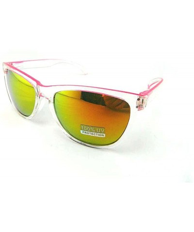 Wayfarer New Promotional Budget Wayfarer Retro Crystal 2-Tone Sunglasses - Flash Mirror Lens - Pink - CO11F4Y9NVV $17.94