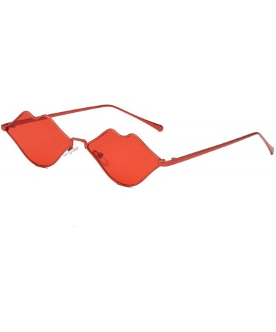 Rectangular Fashion Lips Frame Plastic Lenses small Women Sunglasses UV400 - Red - CG18NNKCH4W $19.04