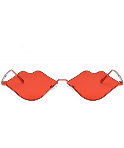 Rectangular Fashion Lips Frame Plastic Lenses small Women Sunglasses UV400 - Red - CG18NNKCH4W $8.27