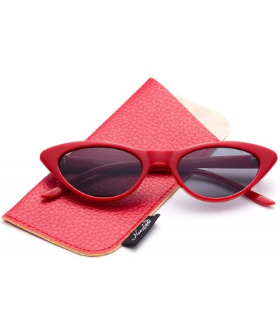 Cat Eye Designer Inspired Retro Vintage Narrow Cat Eye Sunglasses for Women Small Plastic Frame - Red - CZ18I4DRQID $17.29