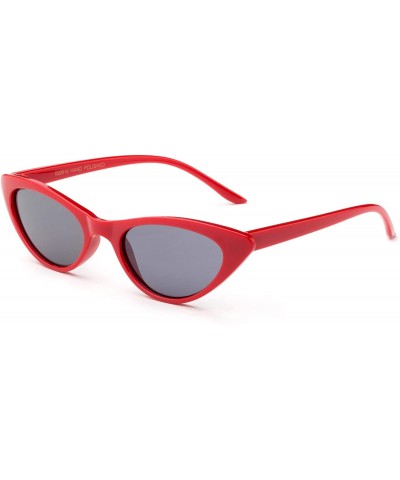 Cat Eye Designer Inspired Retro Vintage Narrow Cat Eye Sunglasses for Women Small Plastic Frame - Red - CZ18I4DRQID $10.66