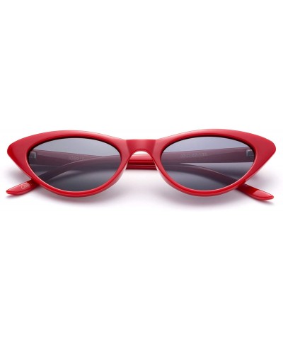 Cat Eye Designer Inspired Retro Vintage Narrow Cat Eye Sunglasses for Women Small Plastic Frame - Red - CZ18I4DRQID $10.66