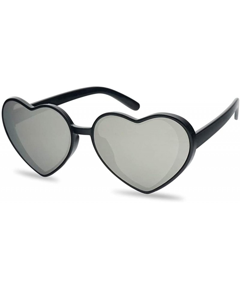 Sport Oversized Heart-Shaped Round Colorful Flat Mirror Lens Love Sun Glasses - Black Frame - CA18CHCN2CL $10.95