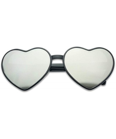 Sport Oversized Heart-Shaped Round Colorful Flat Mirror Lens Love Sun Glasses - Black Frame - CA18CHCN2CL $10.95