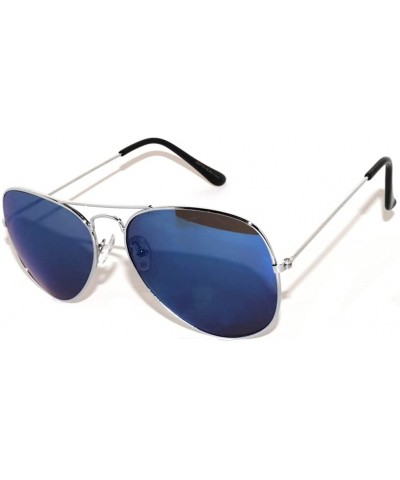 Aviator Metal Frame Silver Color with Full Mirror Lens - Blue Lens - C811MW5TROX $18.43