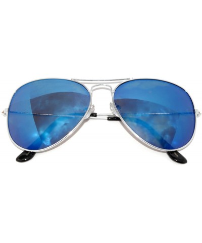 Aviator Metal Frame Silver Color with Full Mirror Lens - Blue Lens - C811MW5TROX $7.90