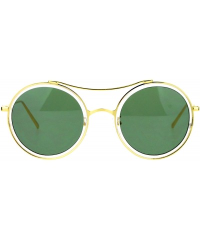 Round Unisex Fashion Sunglasses Round Circle Double Flat Frame UV 400 - Clear Gold - C3188KHYZRE $21.20