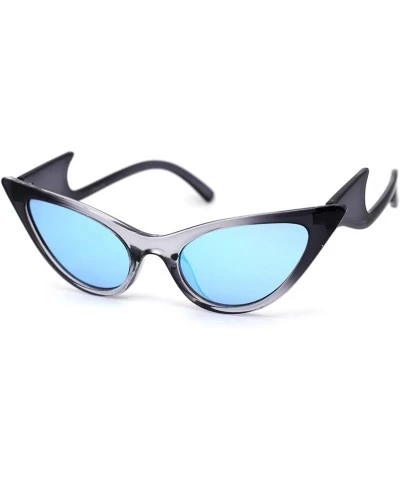 Cat Eye Womens Devil Tail Wave Arm Plastic Cat Eye Sunglasses - Slate Black Blue Mirror - CS1959ED4IQ $22.02