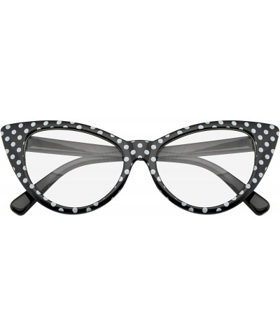 Cat Eye Fashion Classic Vintage Eyewear Cat Eye Designer Shades Frame Sunglasses - Clear Black Polka Dot - C8195UZ30NZ $8.14