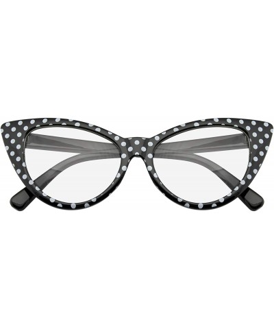 Cat Eye Fashion Classic Vintage Eyewear Cat Eye Designer Shades Frame Sunglasses - Clear Black Polka Dot - C8195UZ30NZ $8.14