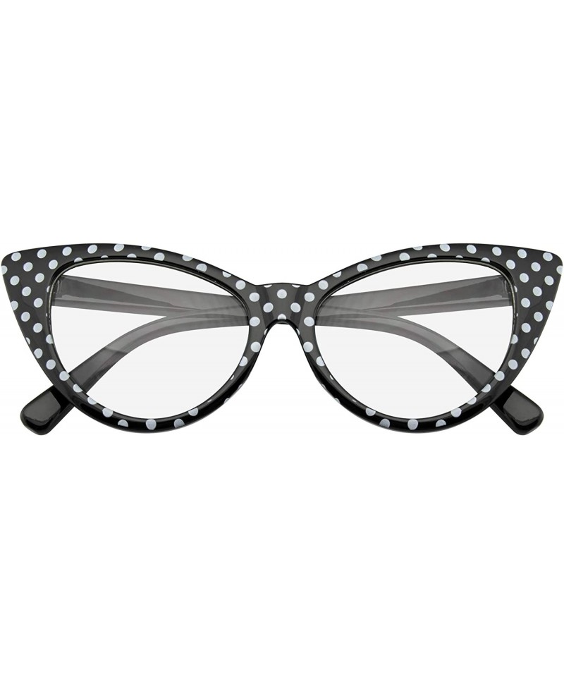 Cat Eye Fashion Classic Vintage Eyewear Cat Eye Designer Shades Frame Sunglasses - Clear Black Polka Dot - C8195UZ30NZ $8.14