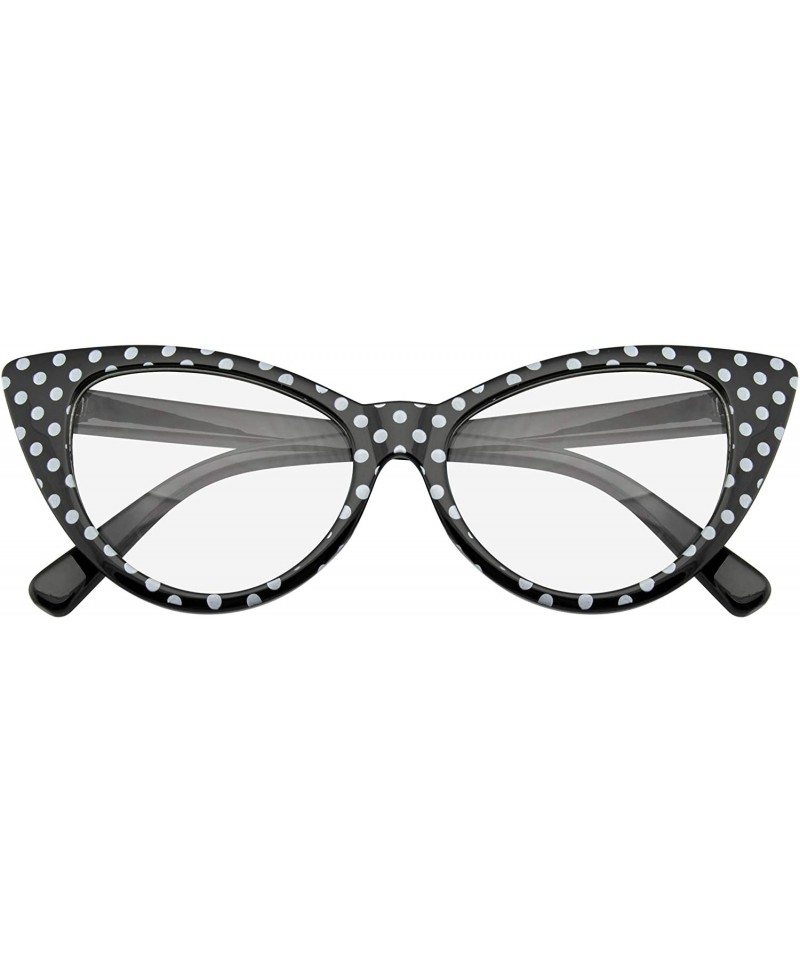 Cat Eye Fashion Classic Vintage Eyewear Cat Eye Designer Shades Frame Sunglasses - Clear Black Polka Dot - C8195UZ30NZ $8.14