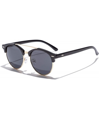 Round Chester Polarized Vintage Sunglasses - Bright Black Black - CM196YLSI0H $66.61
