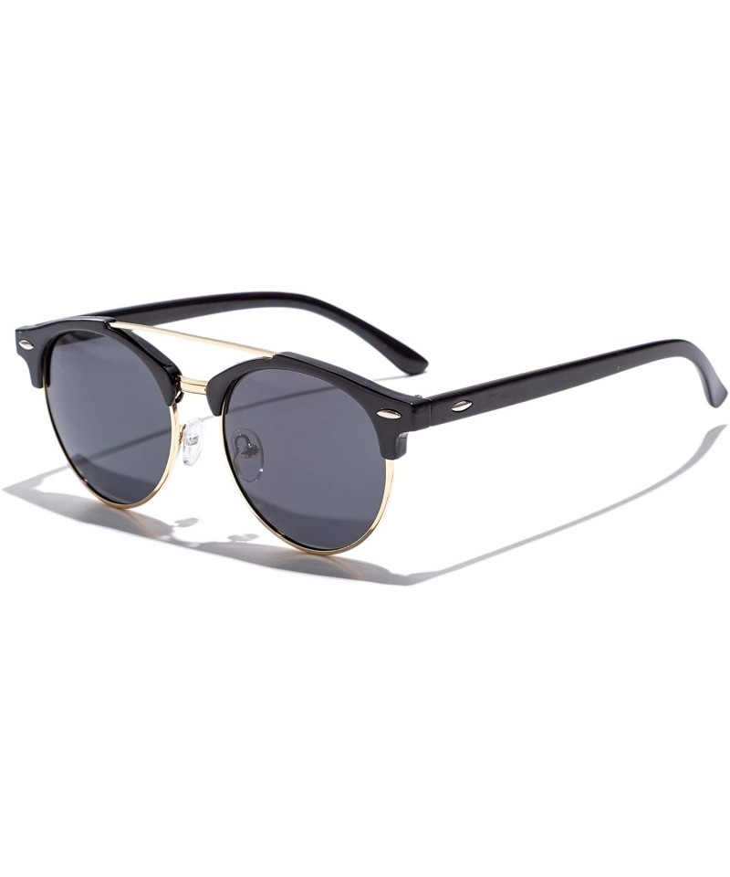 Round Chester Polarized Vintage Sunglasses - Bright Black Black - CM196YLSI0H $34.21