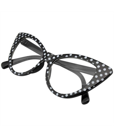 Cat Eye Fashion Classic Vintage Eyewear Cat Eye Designer Shades Frame Sunglasses - Clear Black Polka Dot - C8195UZ30NZ $8.14