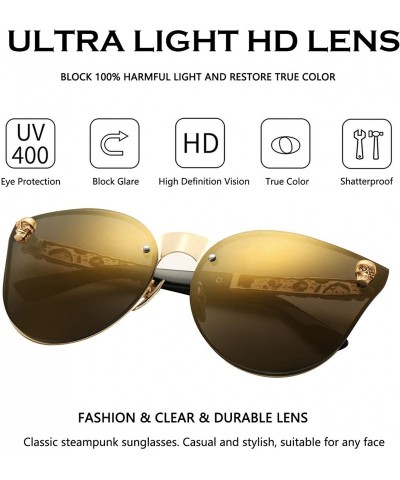 Goggle Cat Eye Steampunk Sunglasses Rimless Skull Design Goggles for Women - Gold Frame/Gold Lens - CV18O4XGW4Y $17.61