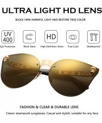 Goggle Cat Eye Steampunk Sunglasses Rimless Skull Design Goggles for Women - Gold Frame/Gold Lens - CV18O4XGW4Y $17.61