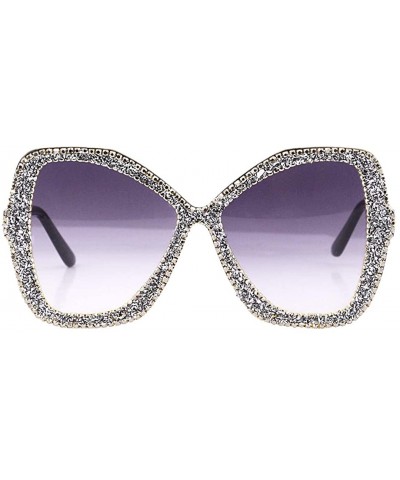 Round Sparkling Crystal Cat Eye Sunglasses UV Protection Rhinestone Sunglasses - Gray2046 - C718XRX24EA $13.09