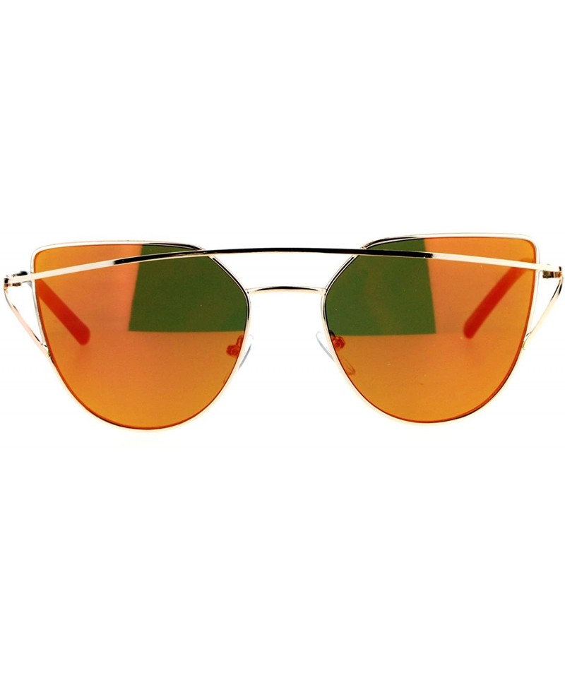 Cat Eye Mirrored Mirror Unique Double Wire Brow Cat Eye Sunglasses - Gold Orange - C212JDH32YX $15.30