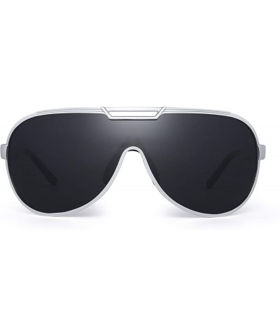 Oversized Retro Aviator Polarized Sunglasses for Men Al-Mg Metal Frame Ultra Light - Silver Frame/Grey Lens - C118N6RIDNH $42.75