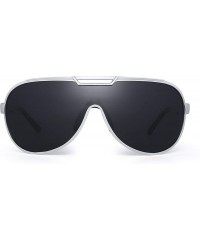 Oversized Retro Aviator Polarized Sunglasses for Men Al-Mg Metal Frame Ultra Light - Silver Frame/Grey Lens - C118N6RIDNH $42.75