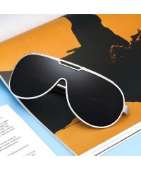 Oversized Retro Aviator Polarized Sunglasses for Men Al-Mg Metal Frame Ultra Light - Silver Frame/Grey Lens - C118N6RIDNH $42.75