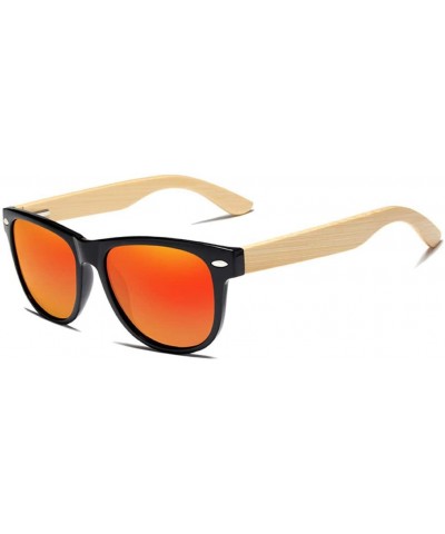 Square Red Mirror Wood Sunglasses Ladies Zebra Wood Bamboo Vintage Polarized Sunglasses for Men - Red Bamboo - CQ194OW0TRI $2...