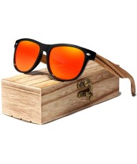 Square Red Mirror Wood Sunglasses Ladies Zebra Wood Bamboo Vintage Polarized Sunglasses for Men - Red Bamboo - CQ194OW0TRI $2...