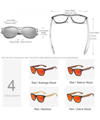 Square Red Mirror Wood Sunglasses Ladies Zebra Wood Bamboo Vintage Polarized Sunglasses for Men - Red Bamboo - CQ194OW0TRI $5...