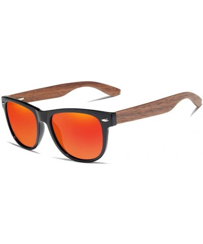 Square Red Mirror Wood Sunglasses Ladies Zebra Wood Bamboo Vintage Polarized Sunglasses for Men - Red Bamboo - CQ194OW0TRI $2...