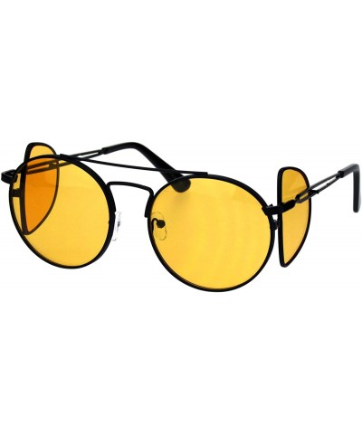Round Unisex Round Sunglasses Extra Side Cover Lens Metal Frame UV 400 - Black (Orange) - CC18IEEHNQQ $8.92