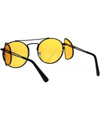 Round Unisex Round Sunglasses Extra Side Cover Lens Metal Frame UV 400 - Black (Orange) - CC18IEEHNQQ $8.92