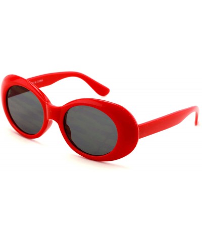 Goggle Vintage Sunglasses UV400 Bold Retro Oval Mod Thick Frame Sunglasses Clout Goggles with Dark Round Lens (Red) - CE186TO...