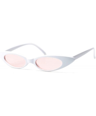 Oval Retro Slim Vintage Wide Oval Cat Eye Pointy Small Thin Clout Sunglasses - Whitepink - CO18RDTN4X0 $18.94