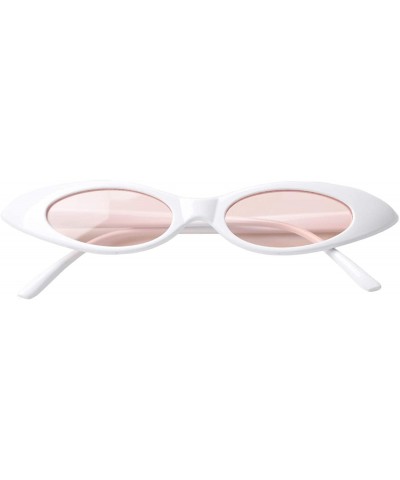 Oval Retro Slim Vintage Wide Oval Cat Eye Pointy Small Thin Clout Sunglasses - Whitepink - CO18RDTN4X0 $12.97