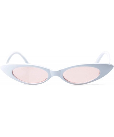 Oval Retro Slim Vintage Wide Oval Cat Eye Pointy Small Thin Clout Sunglasses - Whitepink - CO18RDTN4X0 $12.97