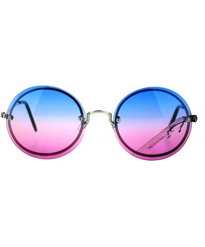 Rimless Womens Oceanic Lens Rimless Round Hippie Groovy Sunglasses - Blue Pink - CM17YQRQTIU $22.58